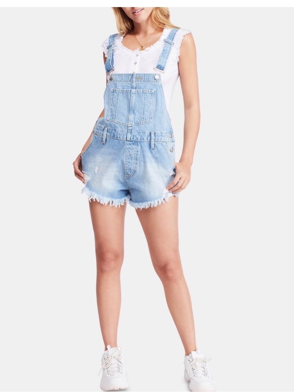 Free People Light Blue Denim Short Overalls